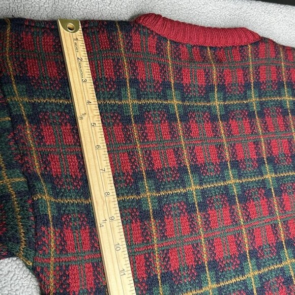 VINTAGE Eddie Bauer Sweater Mens M Red Green Tartan Plaid Crewneck Made USA 90s - Picture 11 of 12
